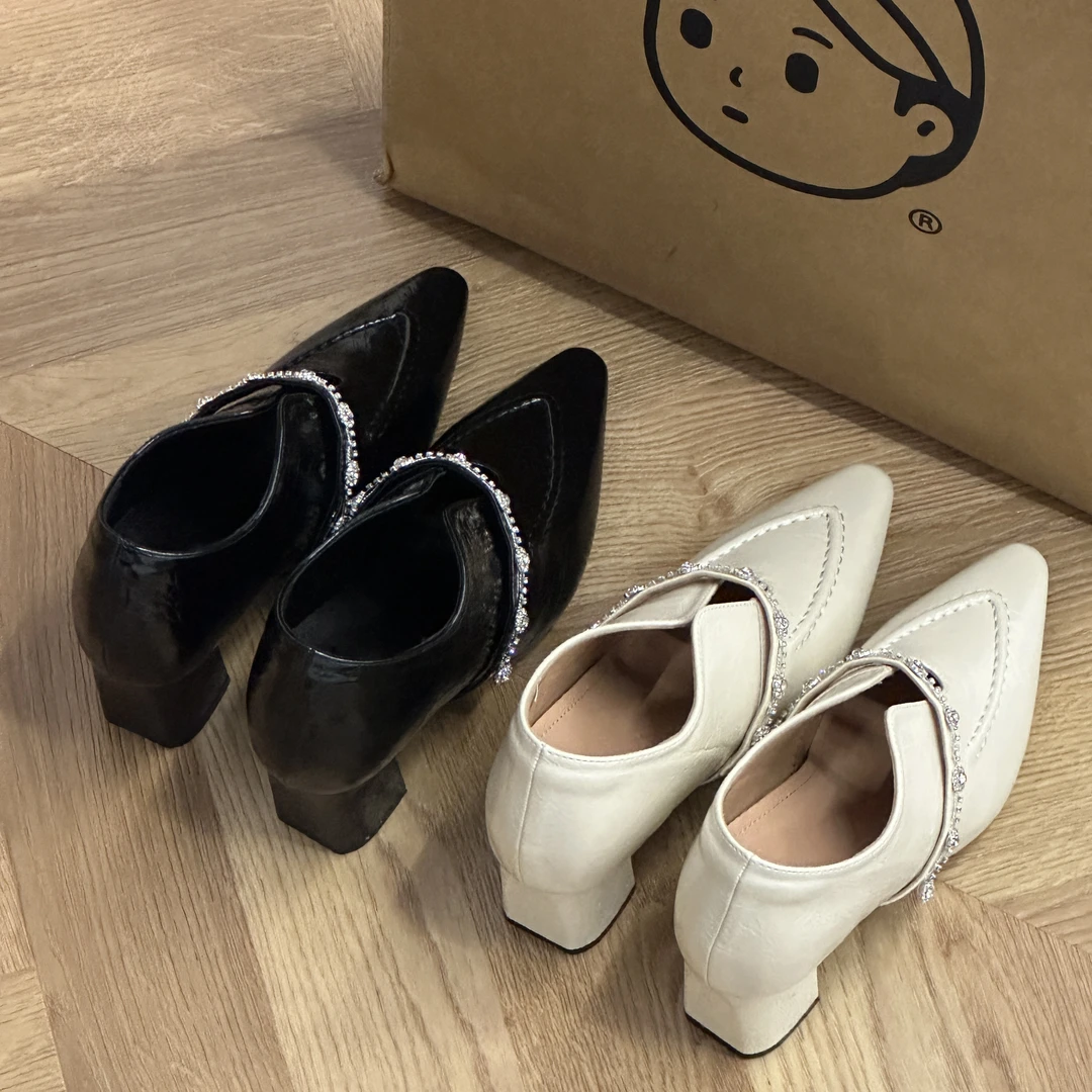 晚睡兰·内增高10cm温柔法式复古水钻秋冬尖头玛丽珍小皮鞋单鞋女