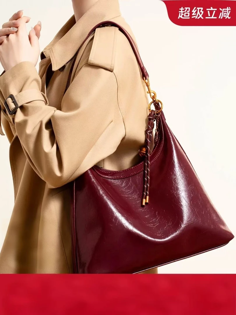 高级感托特包大容量女包包2025新款单肩腋下包红色婚包单肩斜挎包