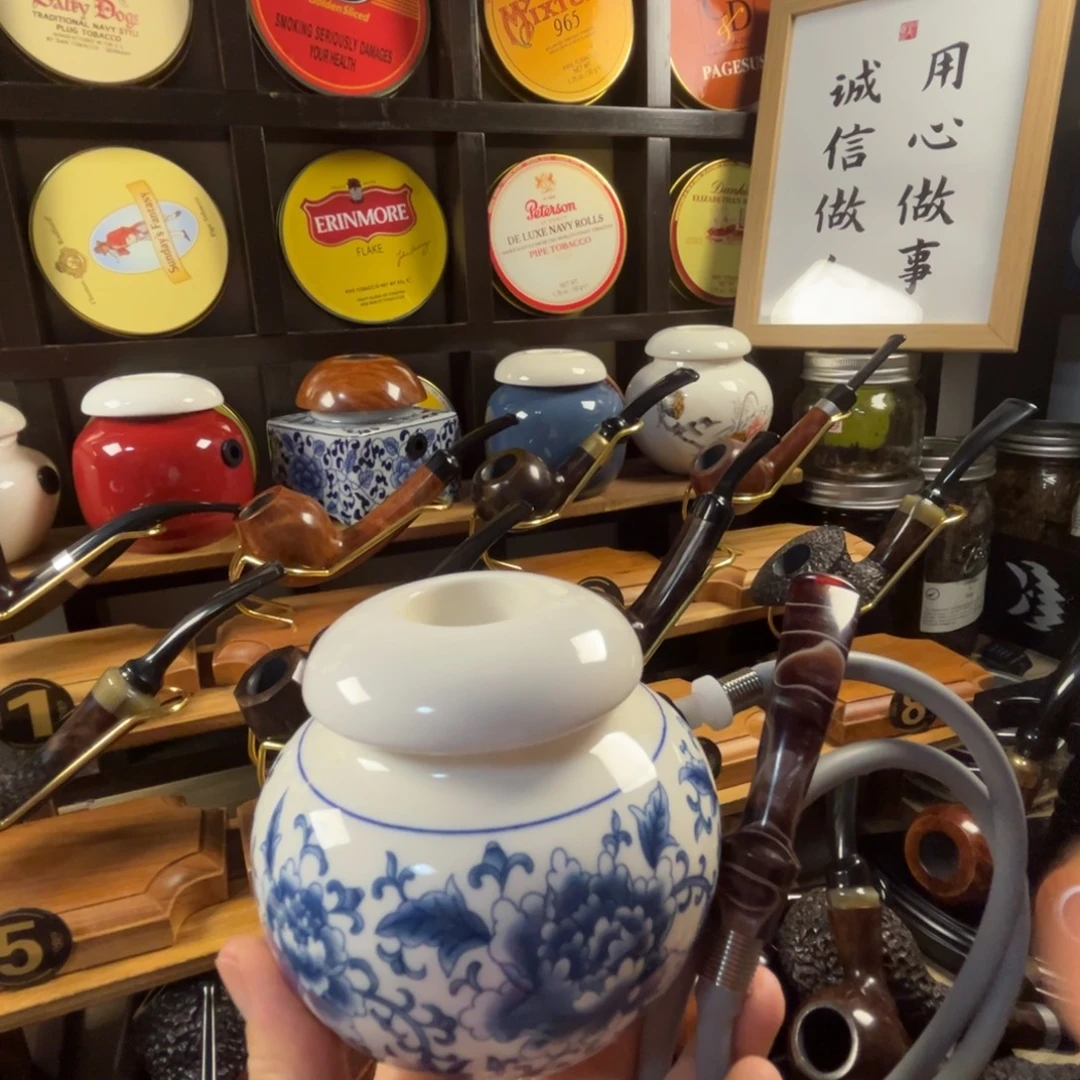 青花瓷陶瓷空腔大烟斗