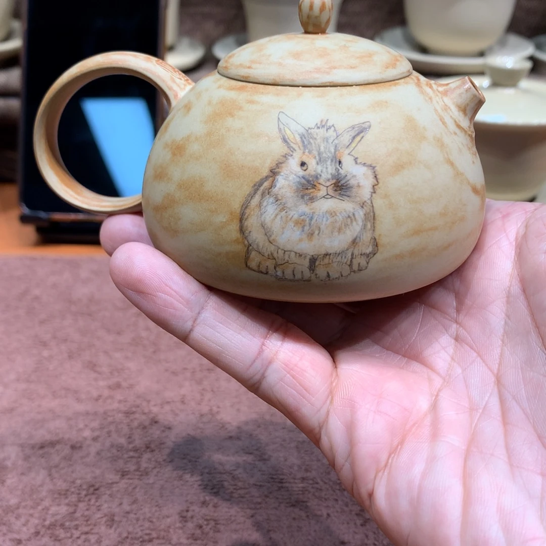 泥塑e**c放漏无暇兔子壶130毫升