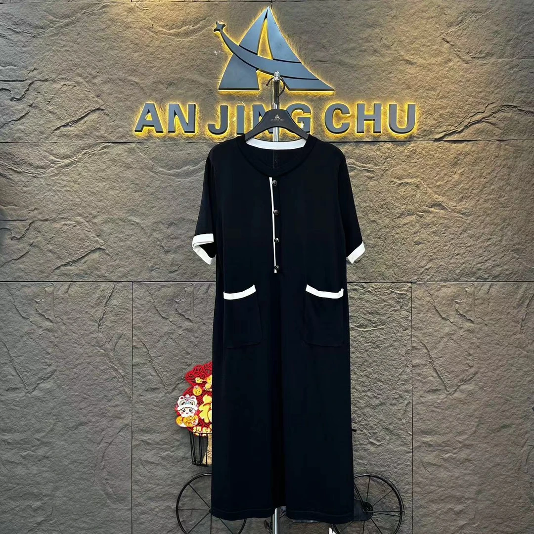 59 春季高端荷叶边显瘦休闲简约中长款针织连衣裙