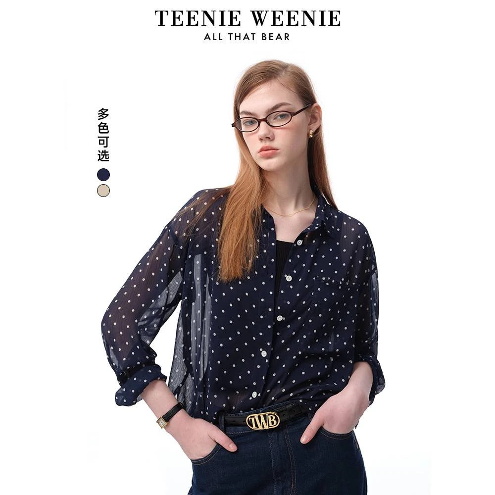 *TeenieWeenie小熊波点衬衫25新派简约复古毛边衬衣女TTBA256302N