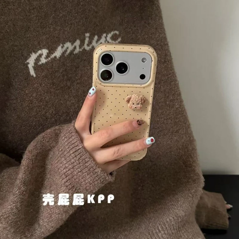 可爱波点立体小狗狗适用iPhone17promax苹果16手机壳15新款14防摔