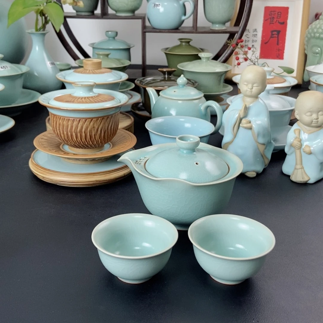 一级品仿古釉手工手抓壶旅行套