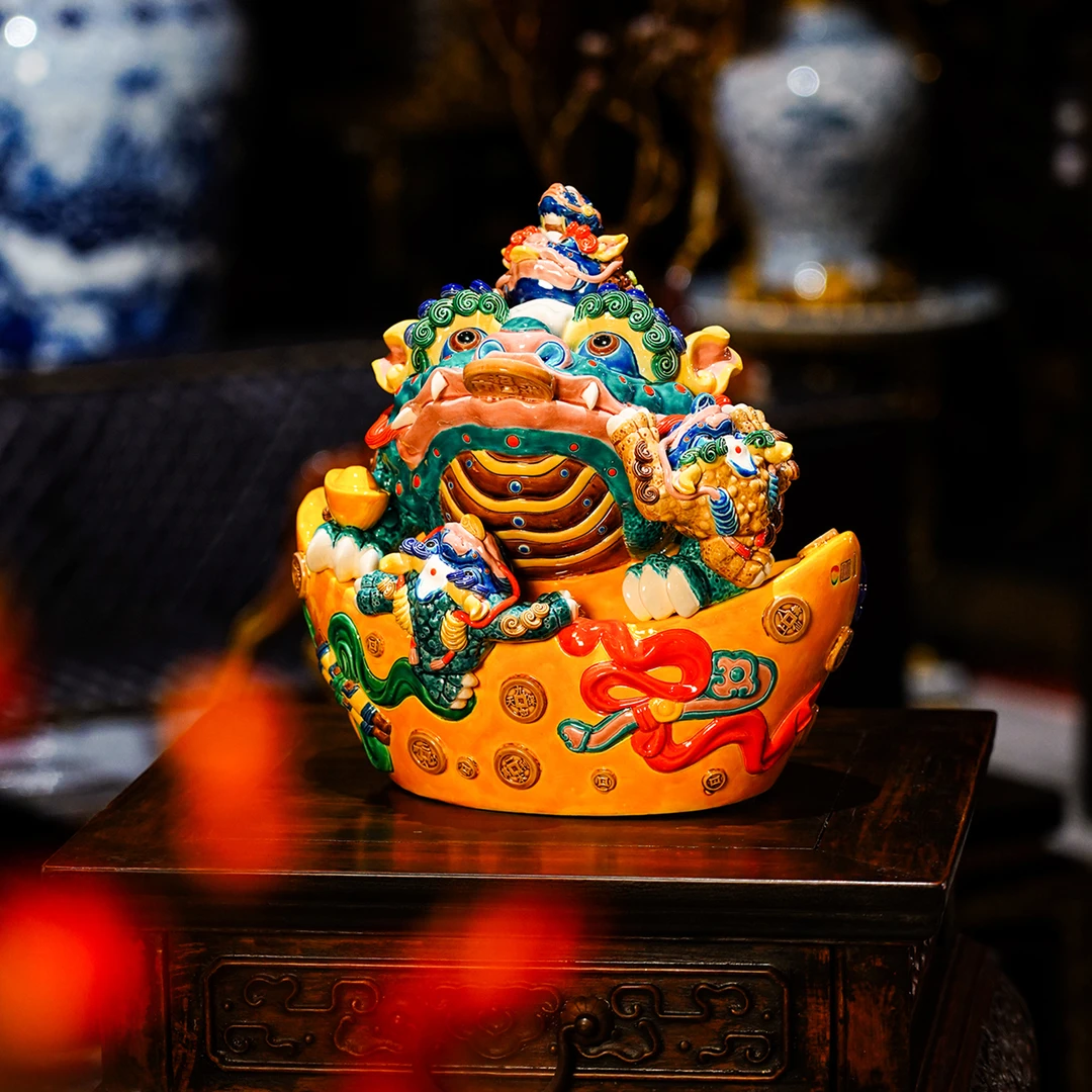 【本尼家】J9非遗手工彩釉交趾陶家居装饰玄关摆件-招财进宝金蟾