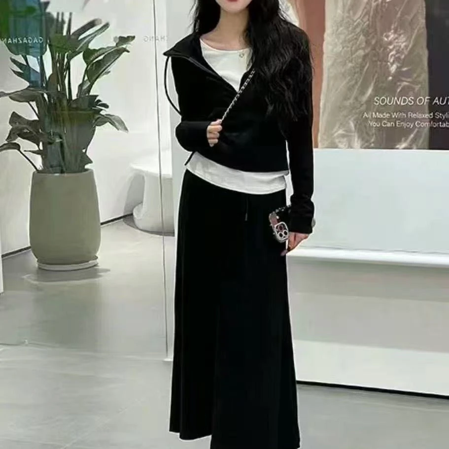 气质休闲收腰连帽卫衣搭配时尚半身裙套装女大码胖mm显瘦长袖打底