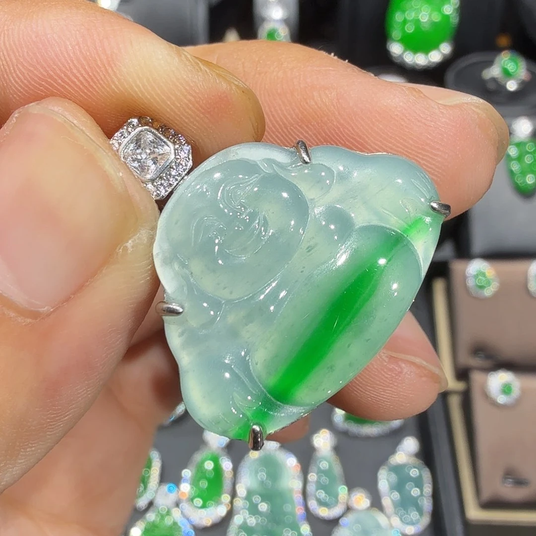 翡翠银S925镶嵌吊坠(不含链)富****6俏色佛公