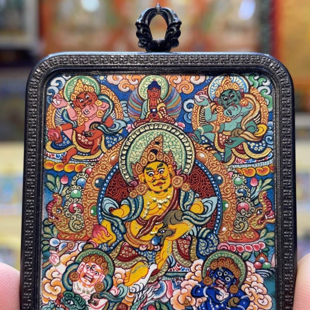 吊坠热贡纯手绘唐卡五路财神