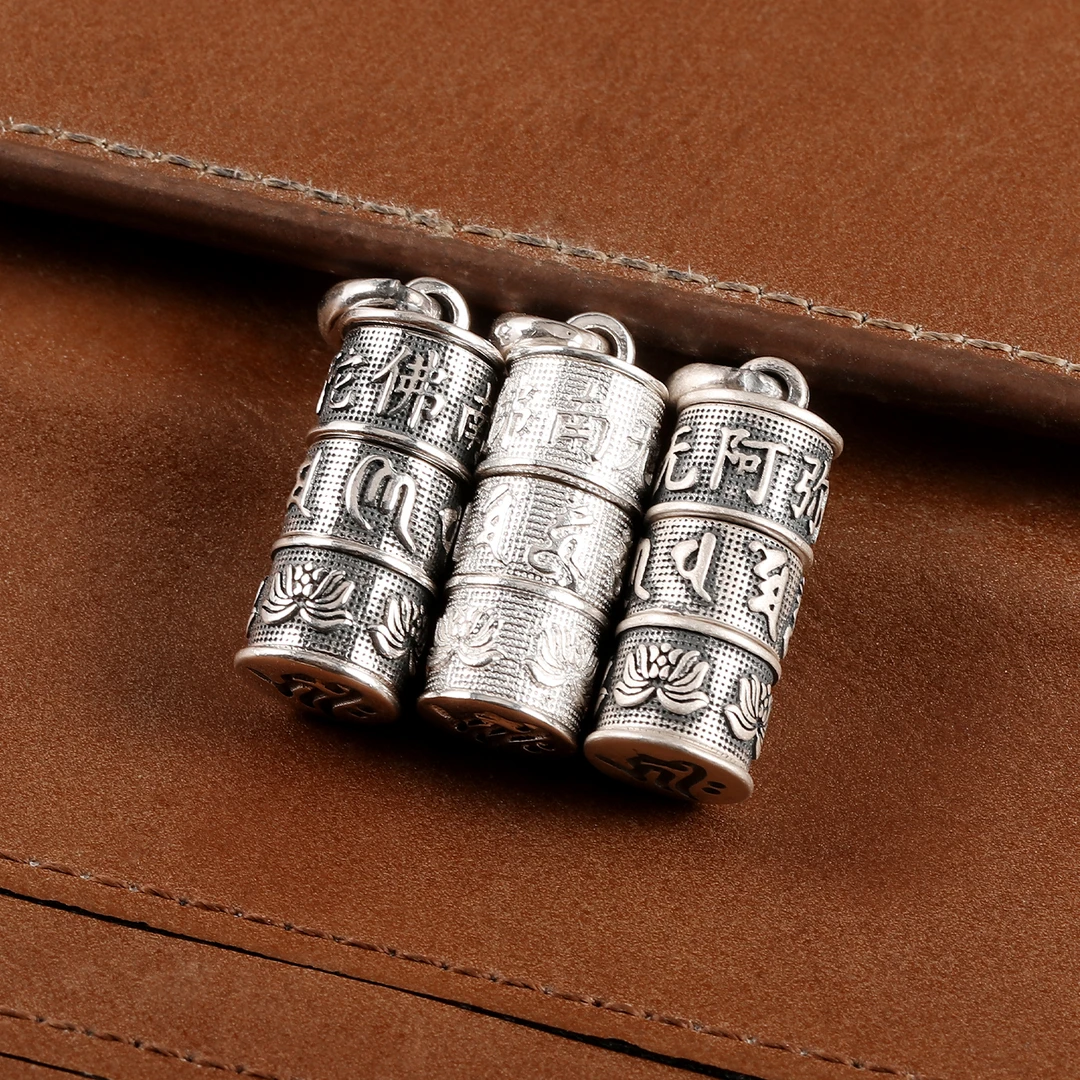 吊坠足银 民族南无阿弥陀佛嘎乌盒吊坠莲花纹可打开空心宝盒挂件