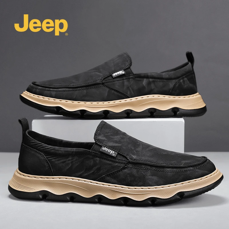 Jeep吉普老北京布鞋男鞋2025新款豆豆鞋平底鞋低帮懒人柔软工作鞋