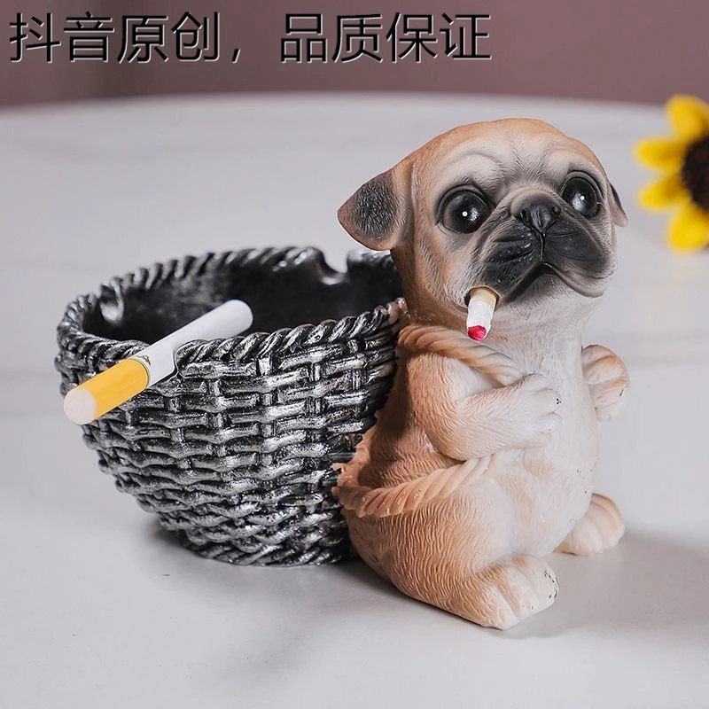 屈臣 氏背篮奋斗狗烟灰缸新中式创意卡通可爱桌面装饰烟缸个性防