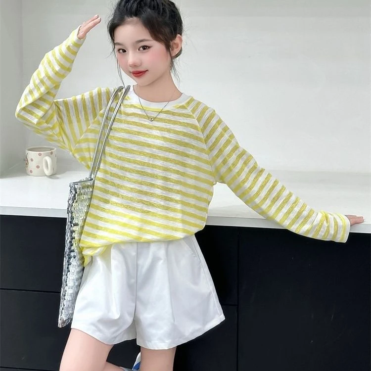 女童防晒衣夏季防蚊长袖薄款海边度假女宝宝宽松上衣短裤两件套潮