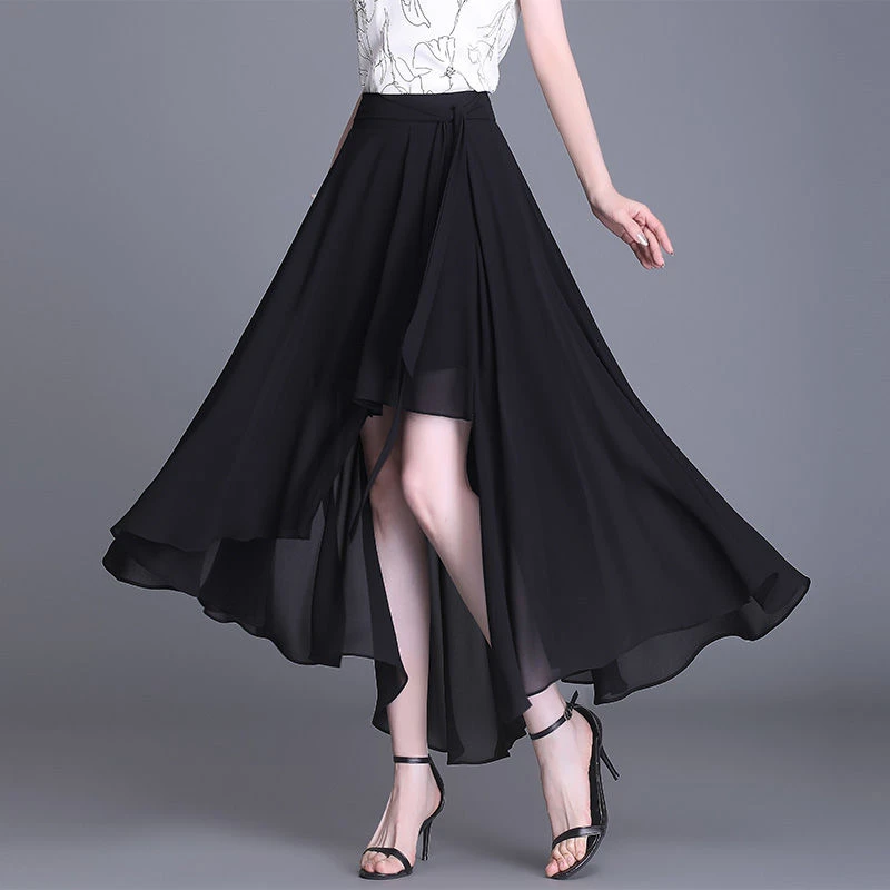 2025新款不规则雪纺半身裙女夏季中长款时尚大摆垂感百褶a字裙子