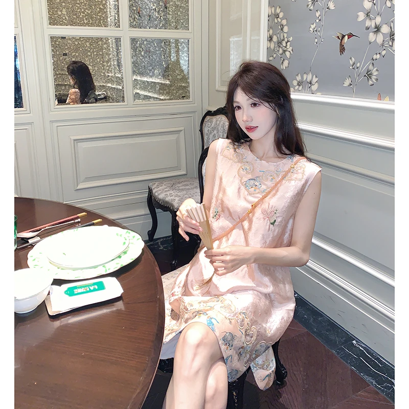 果果家【静姝】新中式夏季连衣裙2025重工刺绣女士薄款古风上衣