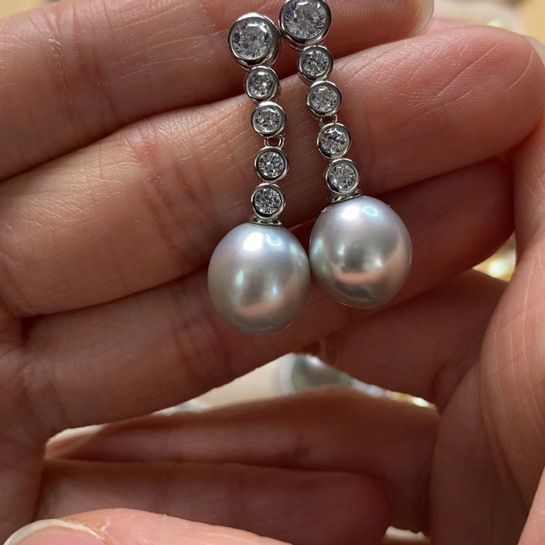 海水珍珠耳饰银S925镶嵌