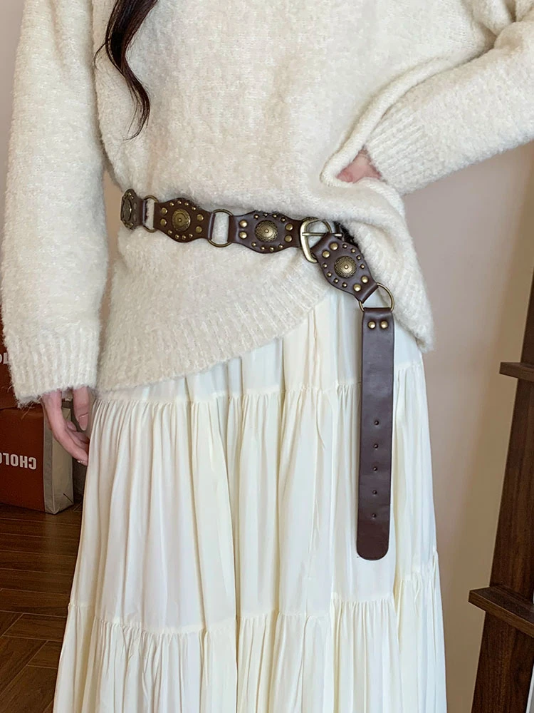 搭配毛衣腰带女美式废土风设计感小众棕色连衣裙腰封裤带皮带配饰