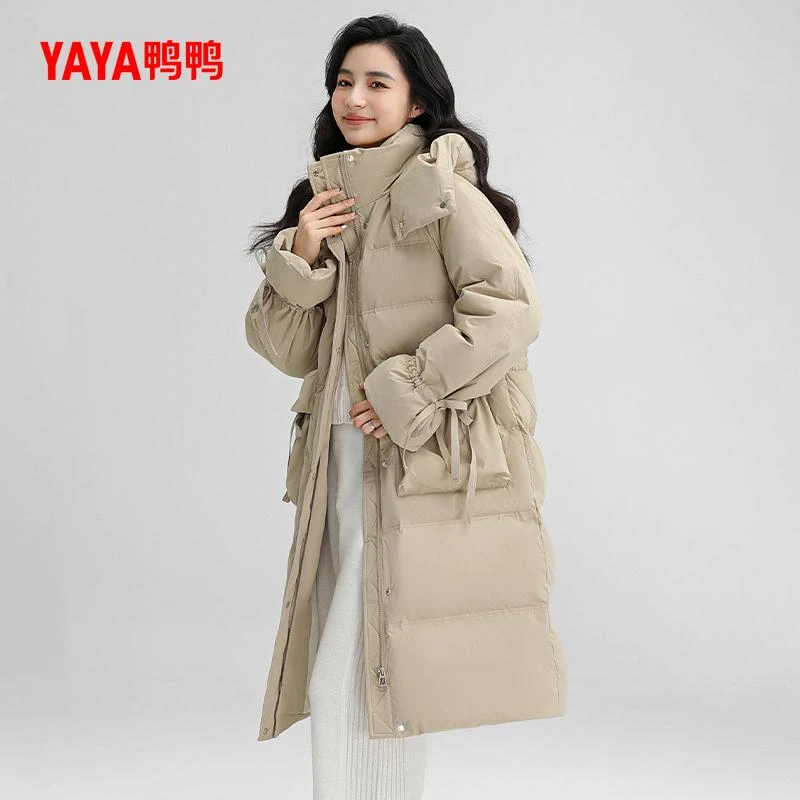 YAYA/鸭鸭保暖羽绒服女秋冬韩版中长款时尚连帽加厚鸭绒外套7191A