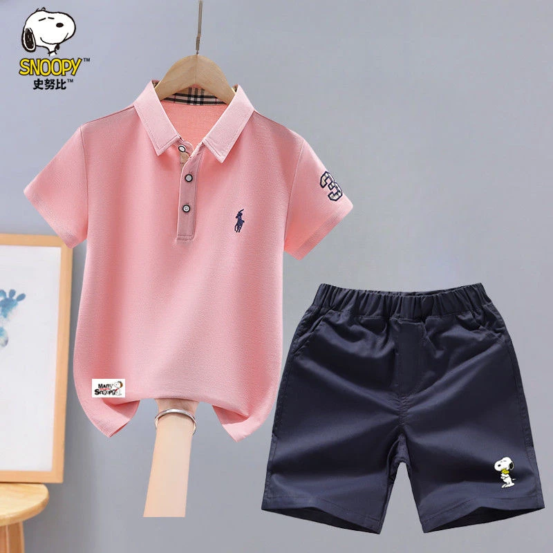 史努比男童短袖套装夏装2026新款洋气中大童男孩翻领polo衫两件套