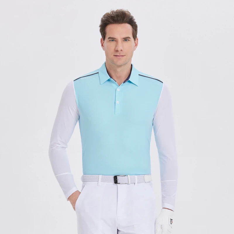 夏高尔夫男冰丝防晒长袖T恤冰感速干透气polo衫高尔夫服装男上衣