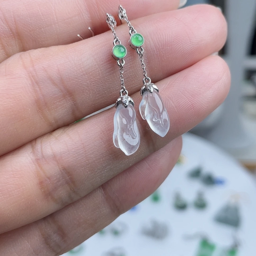 翡翠18K金镶嵌耳饰1111111