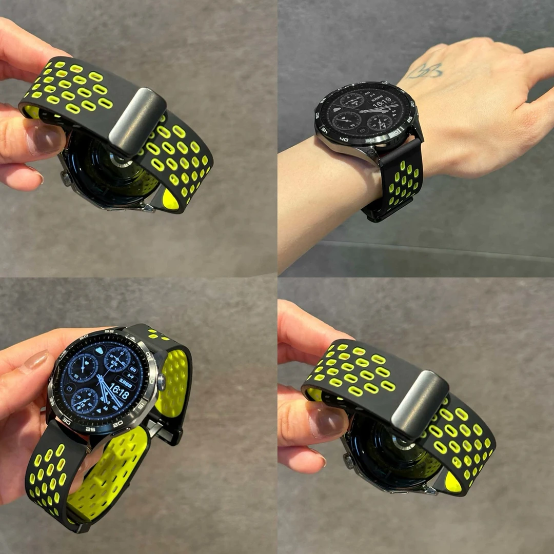 适用华为男款22mm表带gt5pro双色洞洞透气GT4金属磁吸扣防水表带
