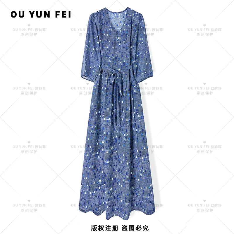 【小香风】高级感连衣裙女新款气质显瘦穿搭时尚洋气印花长裙HY1553