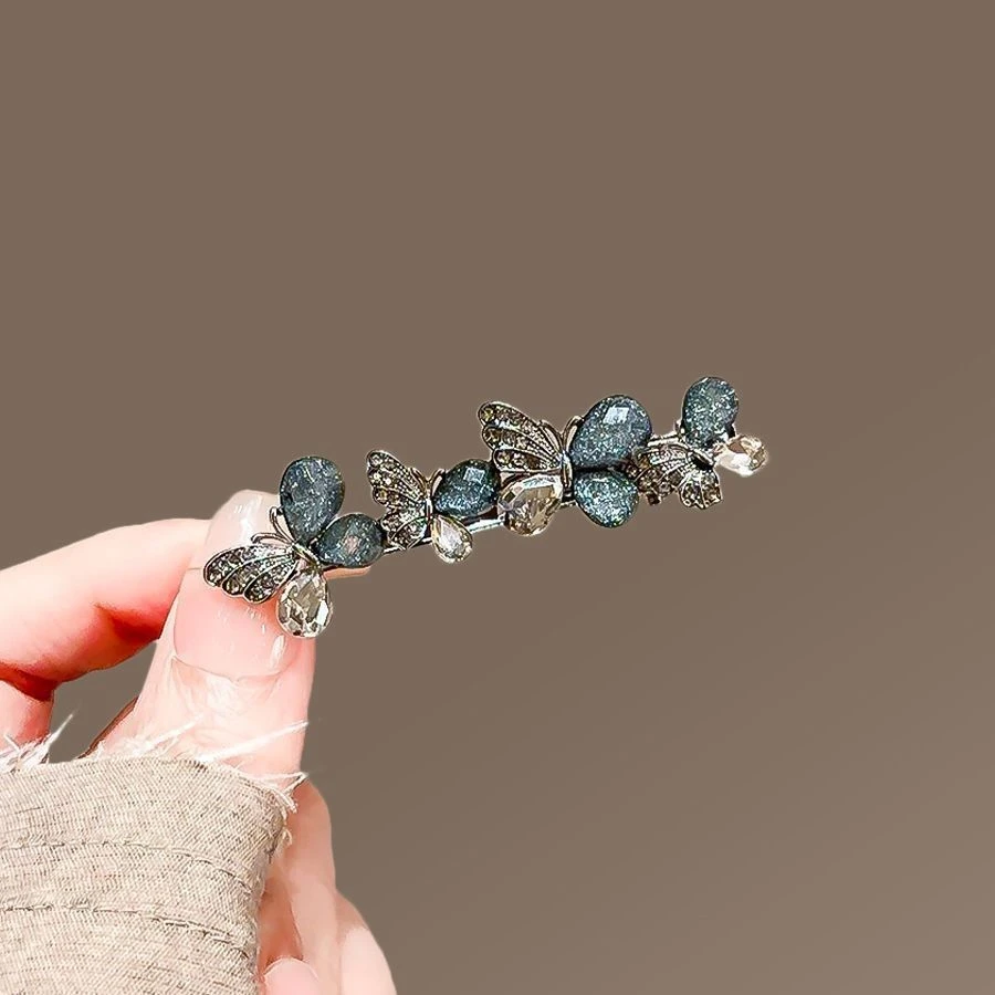 高级感时尚水钻蝴蝶发夹女新款侧边刘海夹子简约碎发鸭嘴夹