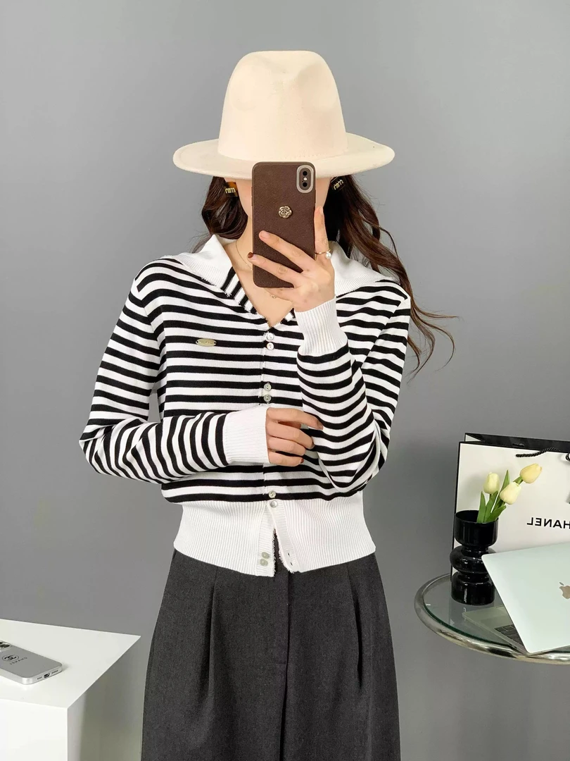 翻领洋气时尚宽松韩系外搭针织衫女开衫短上衣 4568