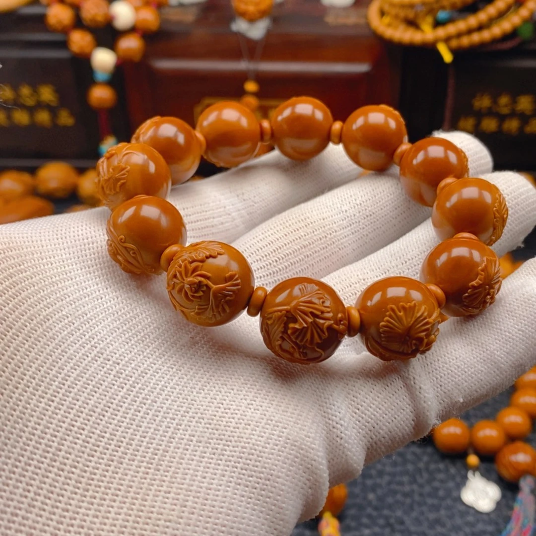 橄榄核手串/手链许静健1.6正圆荷花～和和美美