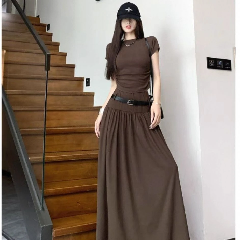 极简风时尚套装高腰女装裙子时尚百褶显瘦上衣轻熟气质复古套装女