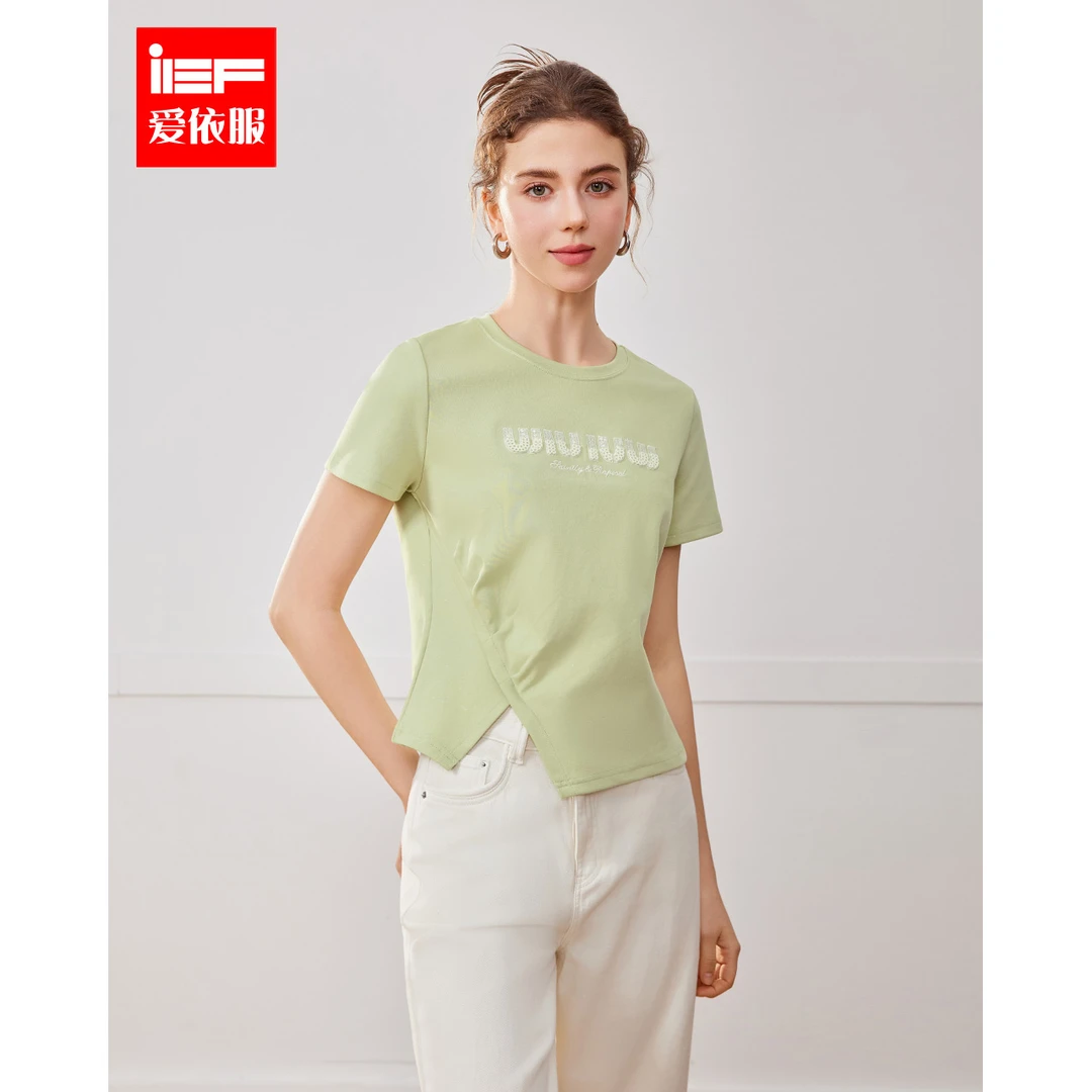 IEF/爱依服2025春季新款时尚修身别致设计字母印花简约T恤欧若风