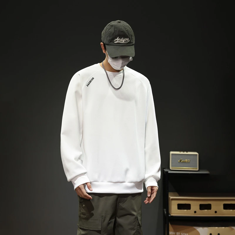 稻草人2025秋冬潮流华夫格卫衣男士休闲百搭长袖宽松时尚圆领套头