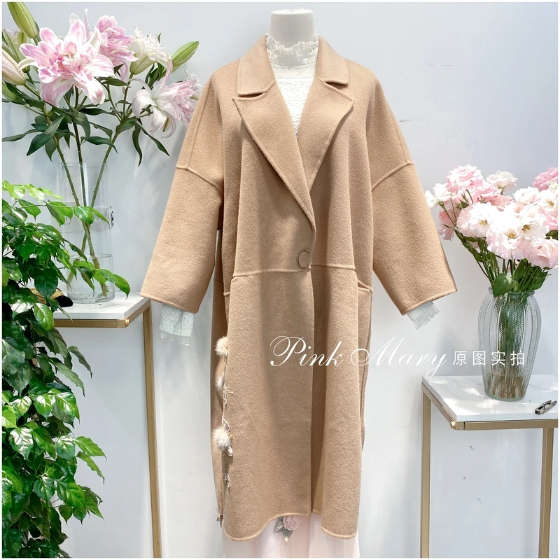 Pink Mary粉红玛琍驼色羊毛毛呢大衣外套休闲保暖女装PMAJW615037