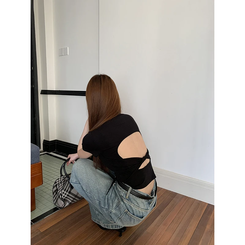 【HRG】春季辣妹后背镂空修身显瘦T恤251X0403#