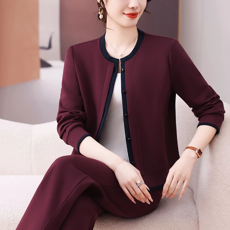 中老年女装棒球领套装女春秋款2025新款洋气开衫中老年休闲两件套