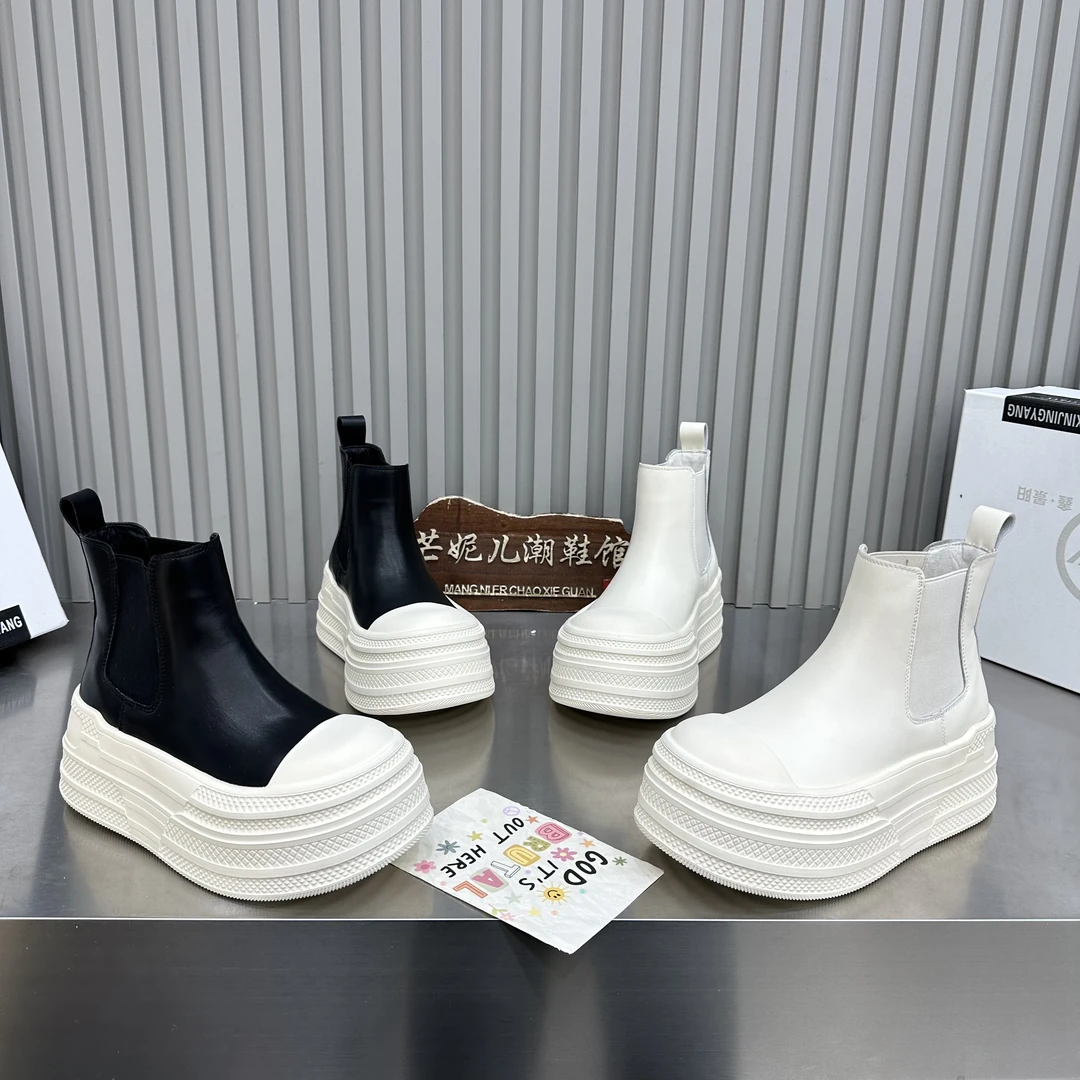 MANGNIER/韩版ins潮流厚底增高7cm小个子套筒短靴百搭切尔西靴女