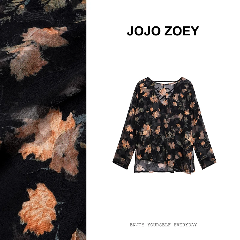 JOJO ZOEY【花期为信】~新款高级感显瘦中国风印花衬衫cx-3697