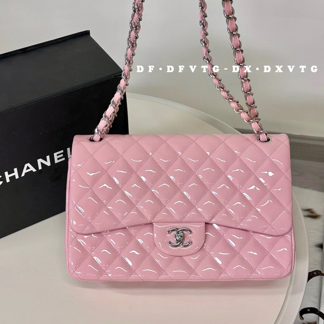 95新 Chanel/香奈儿 chanel 雪粉色漆皮cf jumbo斜挎包