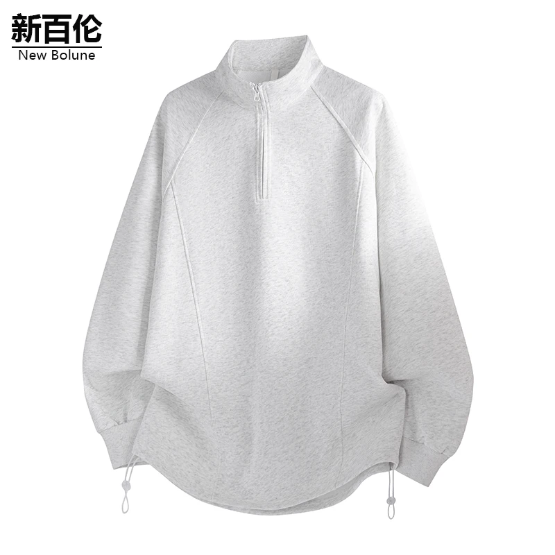 新百伦/NEW BOLUNE秋季卫衣男款结构款美式高街秋季立领长袖T恤衫