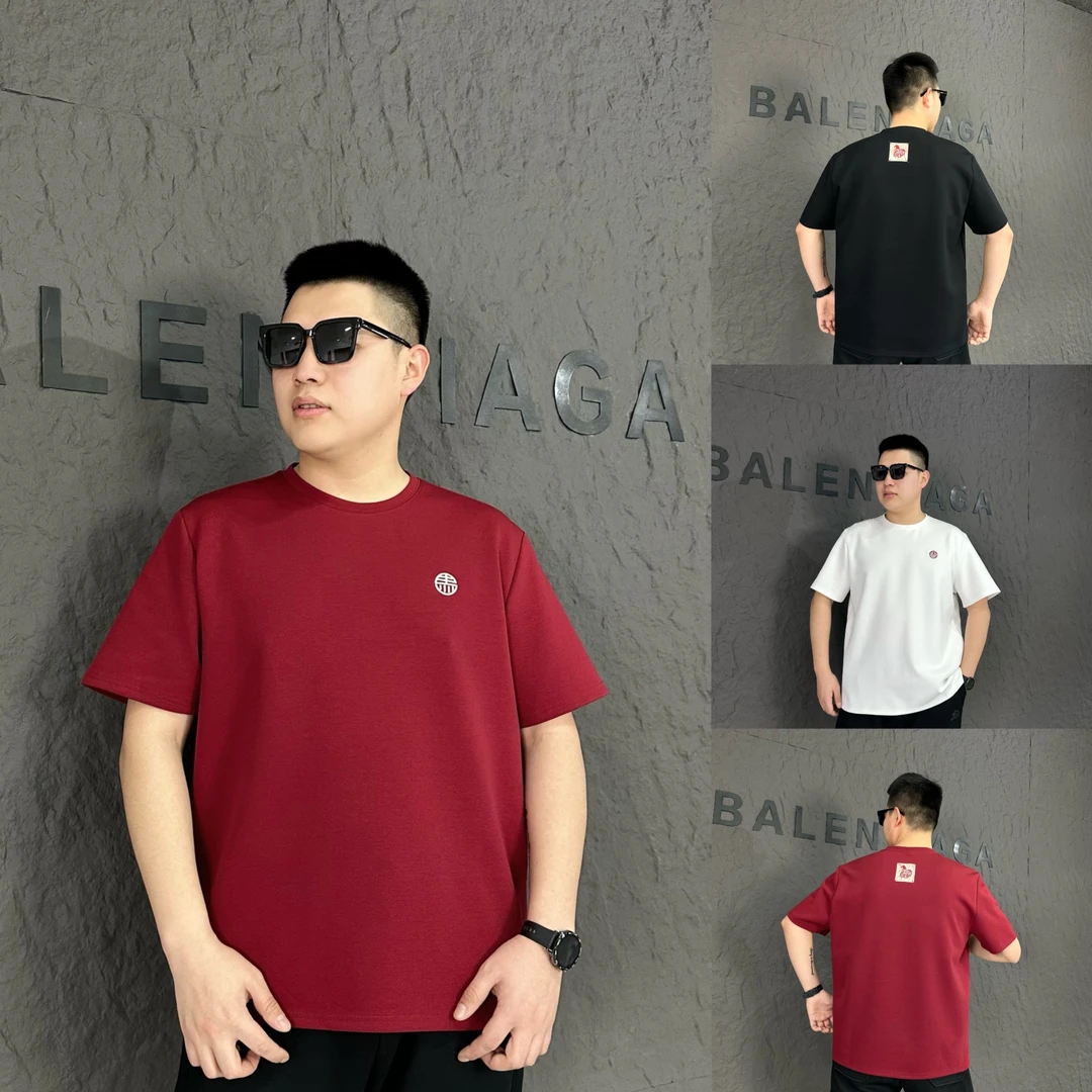 【年款】胖语大码男装 年款重磅加厚简约百搭刺绣小马短袖5536#M