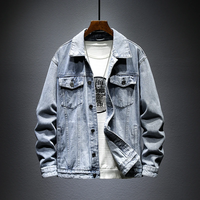 2025经典蓝色重工刺绣牛男装男款牛仔外套男夹克春秋百搭简约时尚