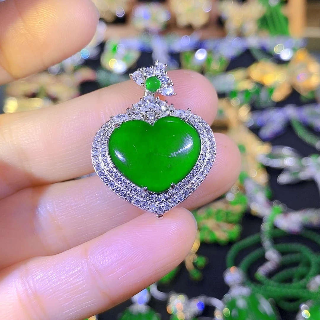 吊坠(不含链)银S925镶嵌翡翠