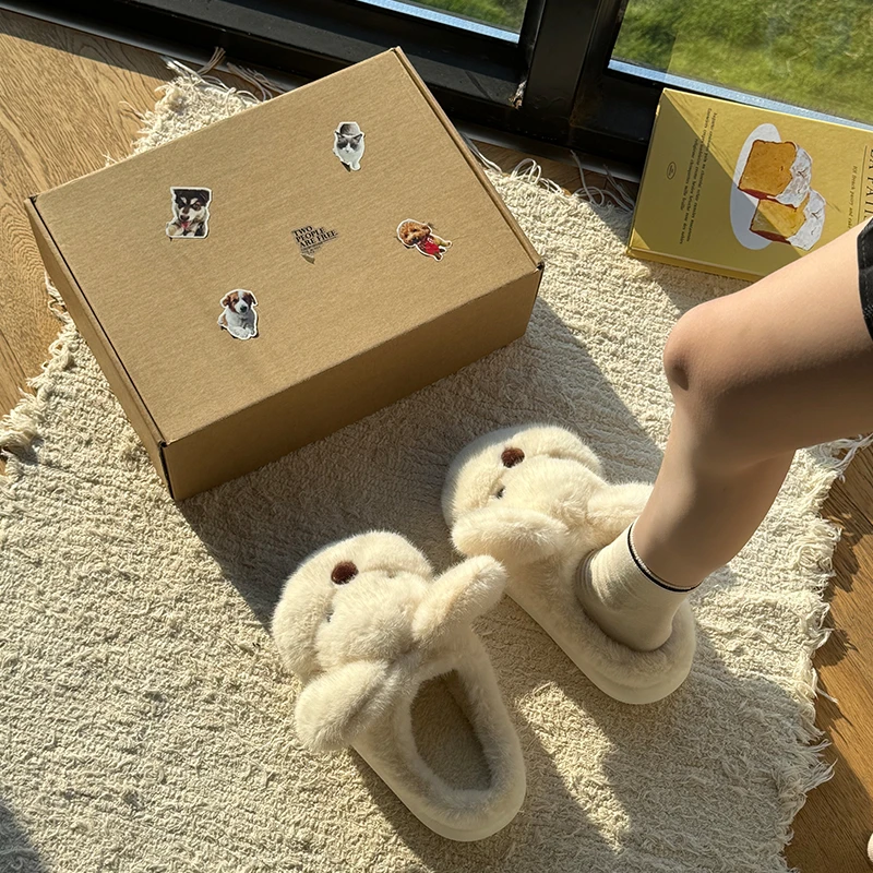 加绒厚底棉拖女款冬季新款可爱包跟防滑保暖室内家居情侣卡通拖鞋