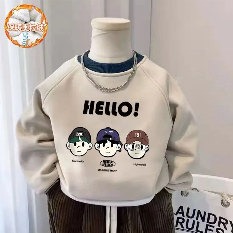 儿童卫衣2025春季新款时尚中大童舒适休闲潮格子圆领宝宝上样衣潮