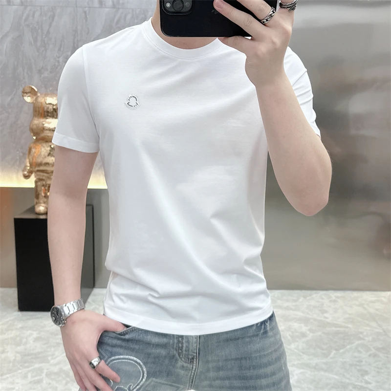 2025夏季新款欧货简约百搭圆领套头短袖男修身帅气纯棉男装T恤潮
