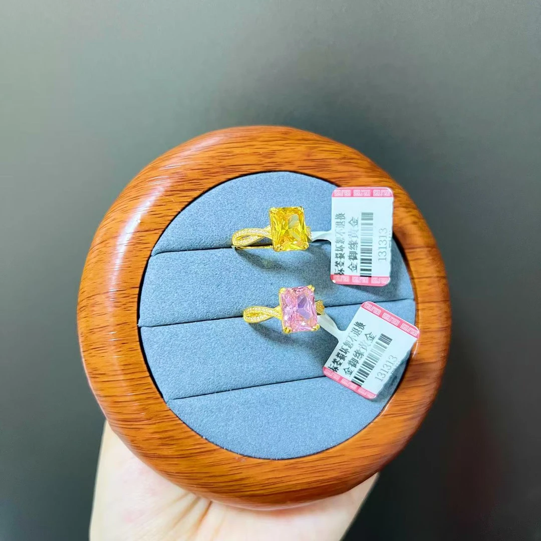 金御缘0工费5D足金999方块戒指时尚精致黄色可调节经典百搭