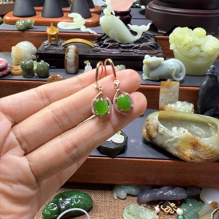 和田玉银S925镶嵌耳饰