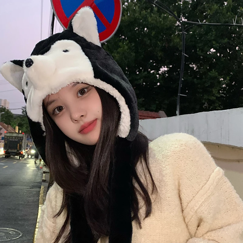 帽子女冬季加绒加厚护耳帽情侣保暖毛绒可爱学生哈士奇滑雪雷锋帽