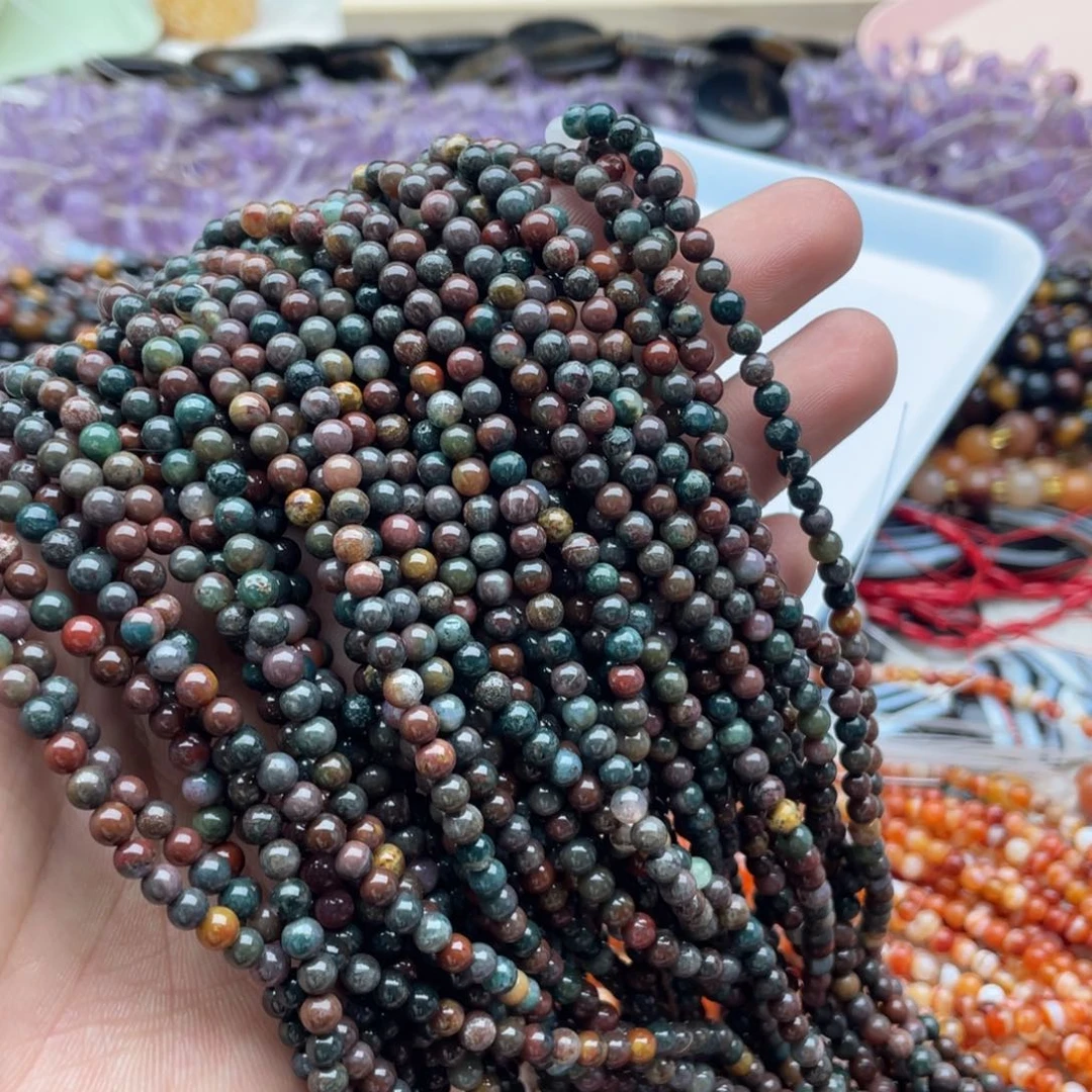 玛瑙/玉髓珠宝半成品未镶嵌两条装卡4mm黑水草玛瑙圆珠