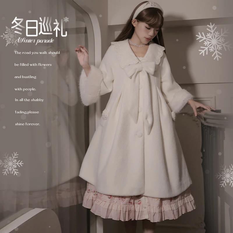 【现货】冬日巡礼原创Lolita氛围感毛绒大衣中长显瘦冬季保暖连衣裙